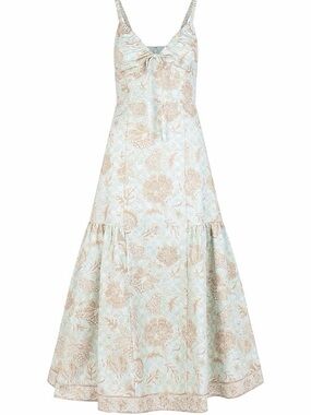 Hill House Home The Lillie Dress Calico Trellis Aqua Sand Size L NWT